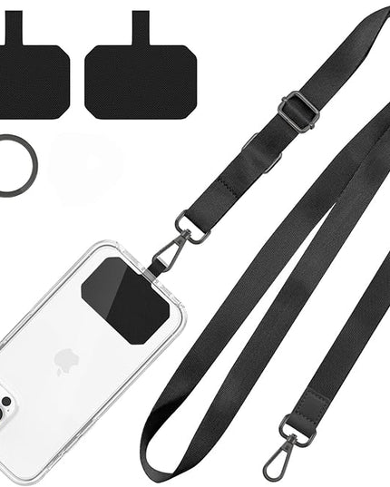 Phone Lanyard,Adjustable Neck Strap Crossbody Nylon Lanyard with Wrist Strap for All Smartphone,Keys,Card Holder and Personal Effects (Black)