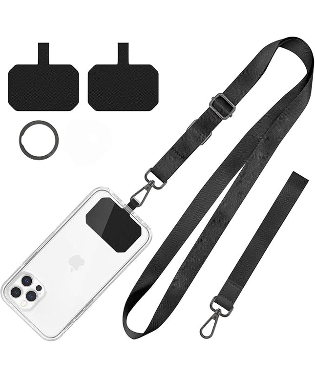 Phone Lanyard,Adjustable Neck Strap Crossbody Nylon Lanyard with Wrist Strap for All Smartphone,Keys,Card Holder and Personal Effects (Black)