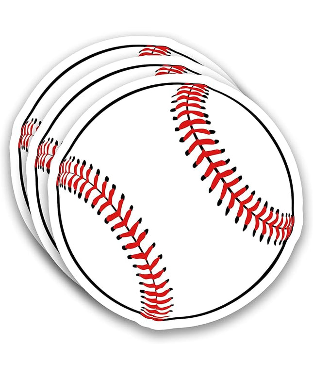 (3Pcs) Baseball Stickers Waterproof Vinyl Baseball Ball Decals for Water Bottle, Tumbler, Laptop, Phone Case, Poster Board, Scrapbooking, Team Players, Coach, 3" x 3"