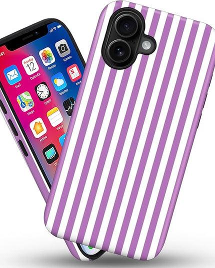 Magnetic for iPhone 17 Case Cute Stripes Phone Case, Shockproof Slim TPU and Hard PC Protective Phone Cover Compatible with MagSafe Designed for Women Girls, Purple