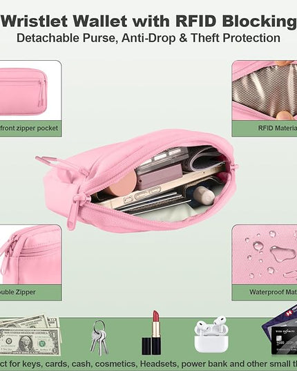 Clip and Go Strap for Phone with Wallet Crossbody, Adjustable Phone Lanyard with Detachable RFID Wristlet Wallet, Pattern Strap, Pink(M)