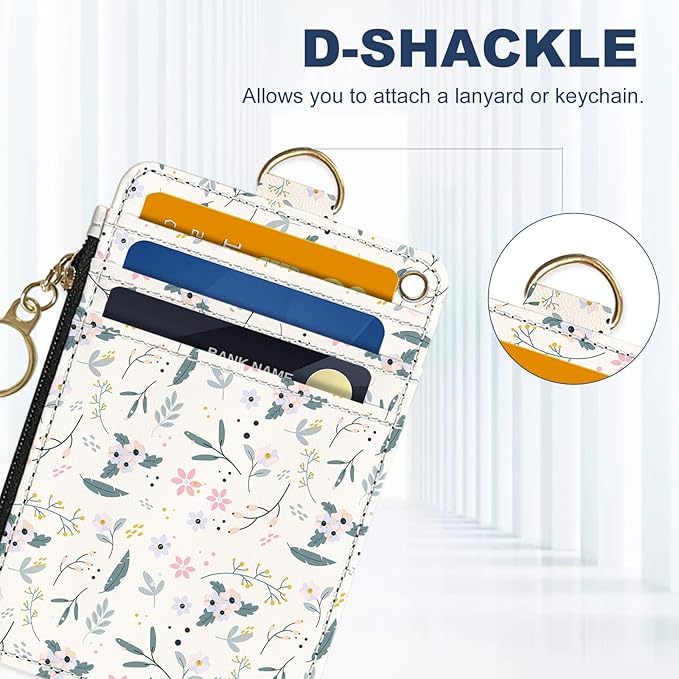 Slim Wallet Credit Card Holder, Green and pink floral print X, RFID Wallet Women Cute Small Front Pocket Wallet With Zipper, PU Leather Thin travel RFID Blocking Card Case ID Window ,Ladies Gifts
