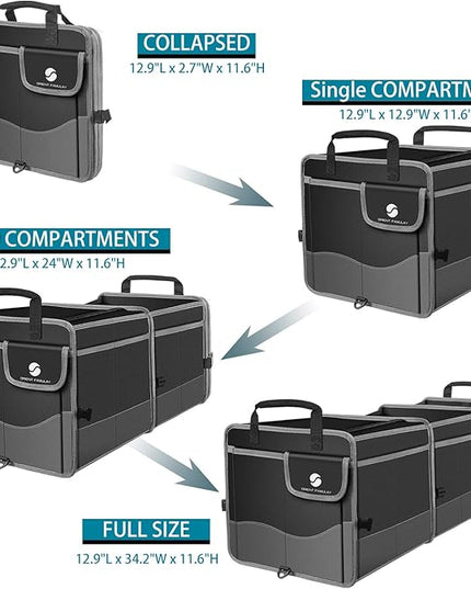 Trunk Organizer with Cooler, Collapsible Trunk Storage Container with Non Slip Bottom Strips, Large Multi-Compartment Waterproof Car Trunk Organizer Groceries for Vehicle Sedan, Suv, Truck,Van(Black)