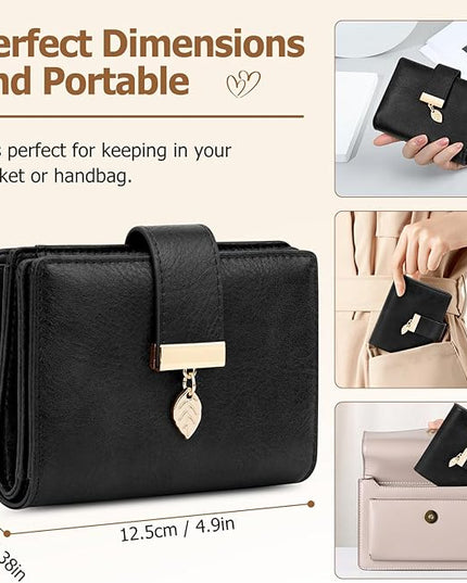 HUANLANG Small Wallets for Women Rfid Blocking Leather Bifold Credit Card Holder Ladies Wallet Zipper Pocket with ID Window