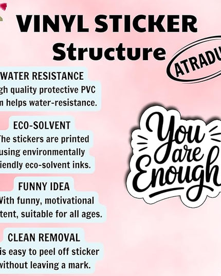 (3Pcs) You are Enough Sticker Inspirational Motivational Quote Vinyl Waterproof Decal for Laptop Water Bottle Phone Journal Uplifting Mental Health Stickers Gifts for Women Adults Size 2.8" x 3"