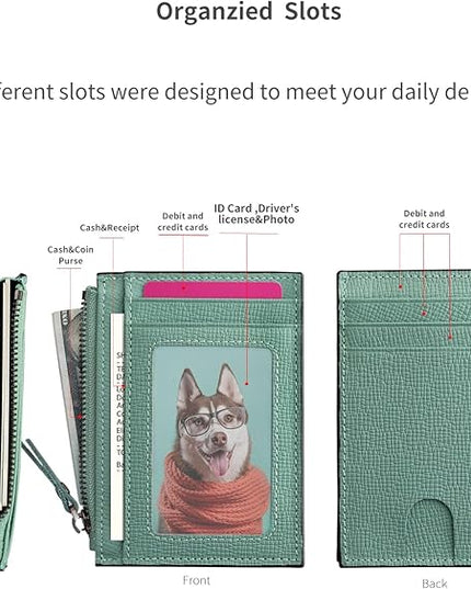 ilovever Slim Wallet for Women Small Leather RFID Blocking Credit Card Holder Minimalist Front Pocket Wallet with Coin Purses & Pouches,Green