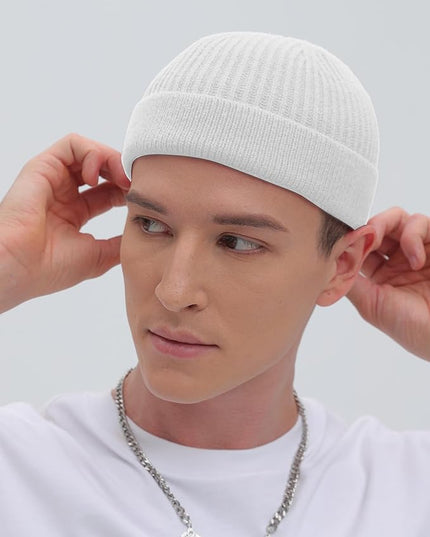 ROYBENS Thin Swag Wool Short Fisherman Beanie for Men Women, Knit Cuff Trawler Beanie Watch Hat, Soft Spring Fall Skull Cap