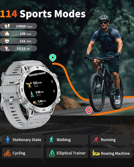 LIGE Smart Watches for Men 1000mAh Battery/LED Flashlight/3 Straps, 1.7" Ultra HD Screen Outdoor Smartwatch with 111 Sports Modes, Bluetooth Call 5ATM Waterproof Fitness Tracker Android iOS,Sliver