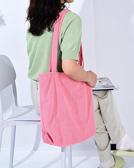 Iioscre Corduroy Tote Bag for Women,Hobo HandBags with Zipper,Large Capacity Casual Shoulder Handbags with Inner Pockets