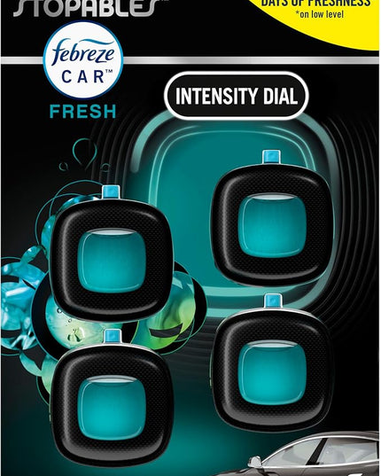 Febreze Car Air Freshener, Odor-Fighting Automotive Vent Clip, Scented Car Accessories, Long Lasting for Strong Odors, Unique Stocking Stuffer, Unstopables Fresh Scent, .07 fl oz, Blue, 4 Count