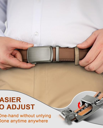 KEMISANT Men Belt 2 Pack, Leather Ratchet Belt Easy Click Slide For Men 1 3/8",Cut for Fit