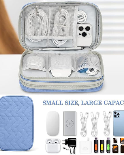 FYY Electronic Organizer, Large Travel Cable Organizer Bag Pouch Electronic Accessories Carry Case Portable Waterproof Double Layers All-in-One Storage Bag for Cable, Cord, Charger, Pattern Blue