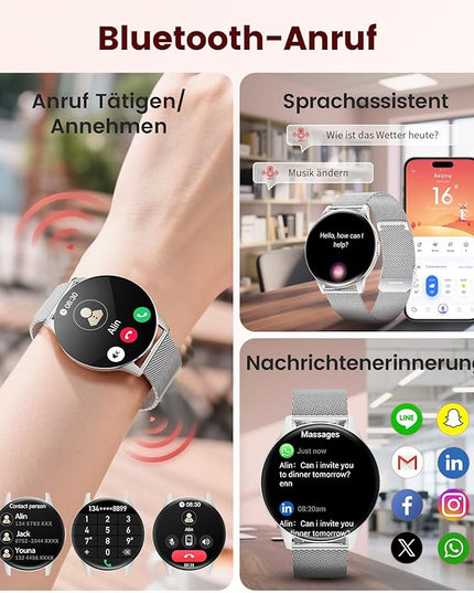LIGE Smart Watch for Women, 1.43" AMOLED Screen Smartwatch with Answer/Make Call for iPhone/Android/Samsung,Fitness Tracker with 120+ Sport Modes, Sleep/Health Monitor, IP68 Waterproof,2 Bands,Silver