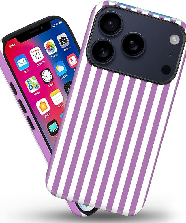 Magnetic for iPhone 17 Pro Case Cute Stripes Phone Case, Shockproof Slim TPU and Hard PC Protective Phone Cover Compatible with MagSafe Designed for Women Girls, Purple
