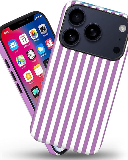 Magnetic for iPhone 17 Pro Max Case Cute Stripes Phone Case, Shockproof Slim TPU and Hard PC Protective Phone Cover Compatible with MagSafe Designed for Women Girls, Purple