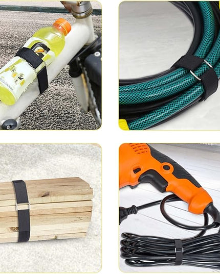 1"x32ft Hook and Loop Straps with 50 Metal Buckles, Adjustable Fastening Cable Straps, Cut-to-Length Cinch Strap, Reusable Nylon Securing Cord Ties for Organizer or Storage, 1 inch Wide, Black