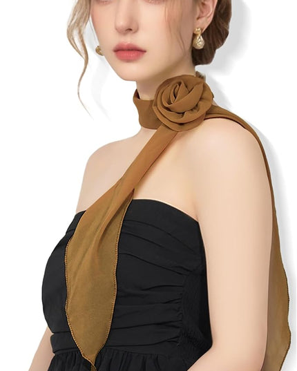 Chiffon Scarf for Women, Removable Flower Neck Scarf Light Soft Fashion Rose Scarves Versatile Headband or Hair Band