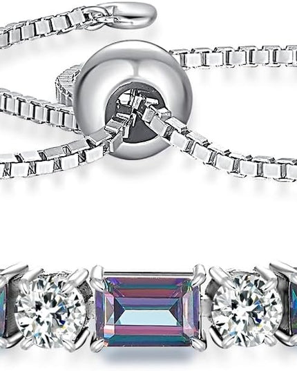 Birthstone Tennis Bracelets for Women White Gold Sterling Silver Gemstone Bracelets Adjustable Chain 6-9 Inchs Jewelry Anniversary Birthday Gifts for Women Mom Wife Her