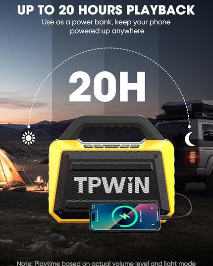Portable Bluetooth Speakers - Wireless Jobsite Speaker 80W Peak, TWS, Light Shows, Loud Speaker with Deep Bass, BT 5.3, IPX6 Waterproof, 20H Playtime for Outdoor Beach Camping Garage - Yellow