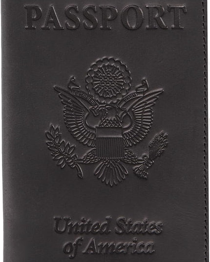 Shvigel US Leather Passport Book Cover - Thin American Travel Passport Holder - Premium International USA Passport Protector Case for Women Men (Black Vintage New)