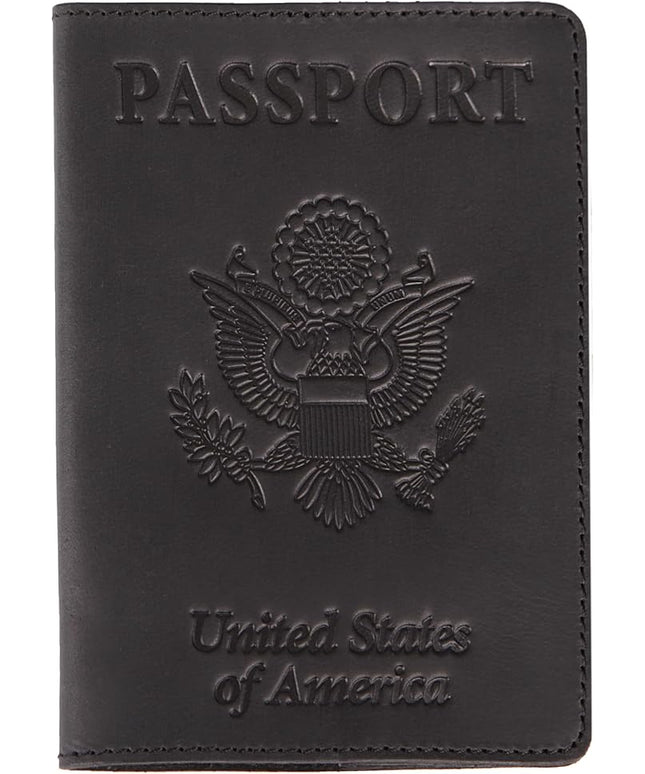 Shvigel US Leather Passport Book Cover - Thin American Travel Passport Holder - Premium International USA Passport Protector Case for Women Men (Black Vintage New)