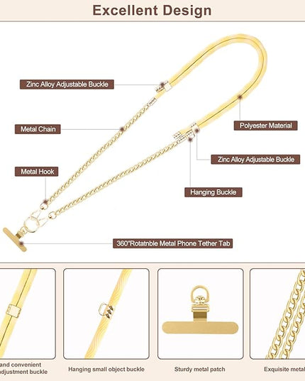 Crossbody Phone Lanyard, Adjustable Multicolor Braided Phone Strap and Phone Chain Strap Combination, Sturdy Metal Buckle and 360° Rotatable Phone Tether Tab, Yellow White