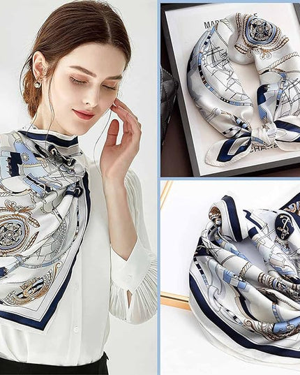 kcctoo 27.5" Mulberry Silk Feeling Head Scarf Women's Fashion Square Neck Satin Scarfs for Bag Hair Scarves Gift