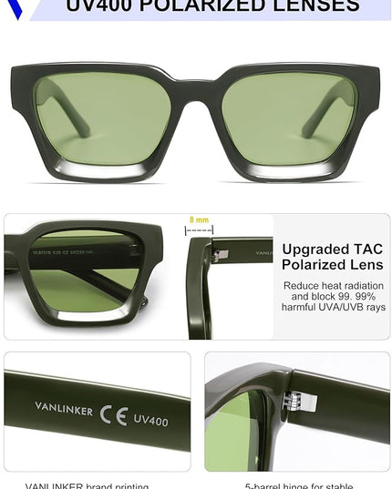 VANLINKER Thick Square Sunglasses for Men Women Retro Chunky Rectangle Shades UV400 Protection VL9731