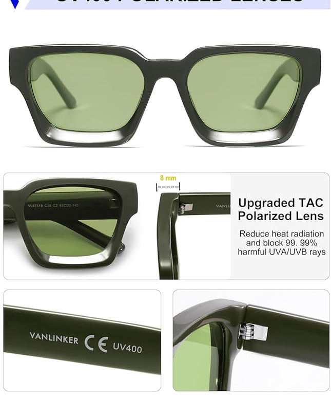 VANLINKER Thick Square Sunglasses for Men Women Retro Chunky Rectangle Shades UV400 Protection VL9731