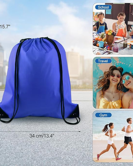 KUUQA 20Pcs Drawstring Backpack Bag Bulk Blue Drawstring Bags String Backpack Sport Gym Sack Bags Foldable Storage Bag for Women Men Shopping Gym Travel Sports