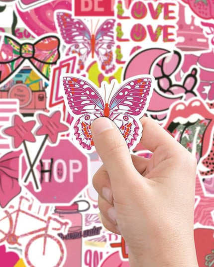 100 Pcs Preppy Stickers Vinyl Pink Aesthetic Waterproof Sticker Decor Party Supplies Suitable for Laptop Mobile Phone Computer Skateboard Water Bottle Suitcase Car