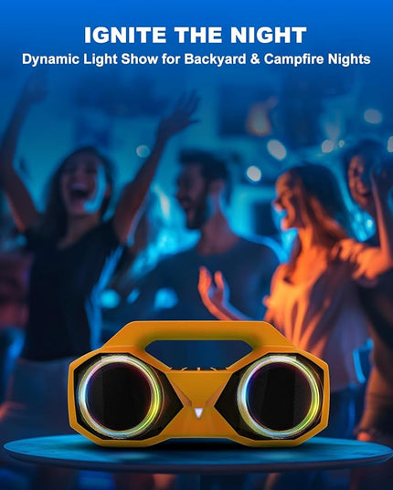 OZJ Bluetooth Speaker 80W(Peak) Loud with Bass, 20H Playtime, IPX7 Waterproof, RGB Lights, TWS, Large Portable Wireless Speakers for Outdoor, Home, Party, Pool, Beach, Tailgating, Gym, Work (Orange)