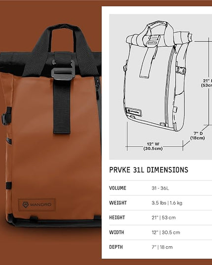 WANDRD PRVKE 31L, V3 Backpack: Weather-Resistant Travel & Camera Backpack with Laptop Sleeve, Quick Side Access, Clamshell Opening – Ideal Photography & Travel Bag