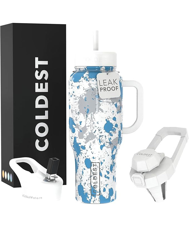 Coldest Tumbler with Handle and Straw - 100% Leak Proof Insulated Tumbler with Lid and Straw (3 Lids) - Stainless Steel Tumblers for Women & Men - Cup Holder Friendly Base, 36 oz (Cloud Matter)