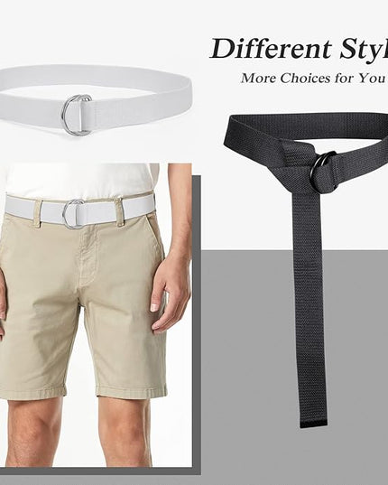 JASGOOD Men Canvas Belt Web Fabric Casual Belt with Black Double D-ring 1 1/2" Wide Set of 2