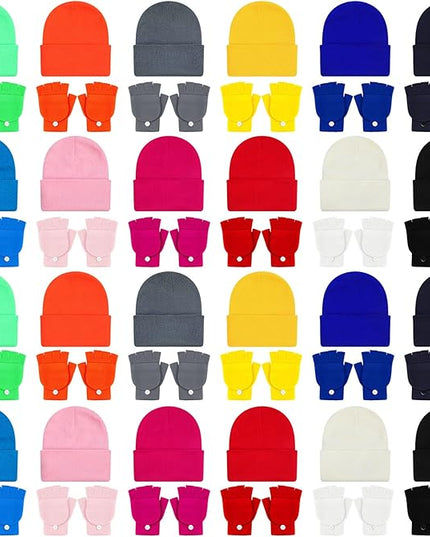 48 Pcs Bulk Winter Knit Beanies Gloves Men Women Warm Beanie Touchscreen Gloves Set Cozy Winter Accessories