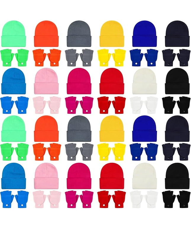 48 Pcs Bulk Winter Knit Beanies Gloves Men Women Warm Beanie Touchscreen Gloves Set Cozy Winter Accessories