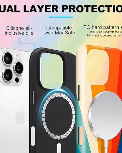 Magnetic for iPhone 14 Pro Case Cute Frog Stripes Phone Case, Summer Shockproof Slim TPU and Hard PC Protective Phone Cover Compatible with MagSafe Designed for Women Girls