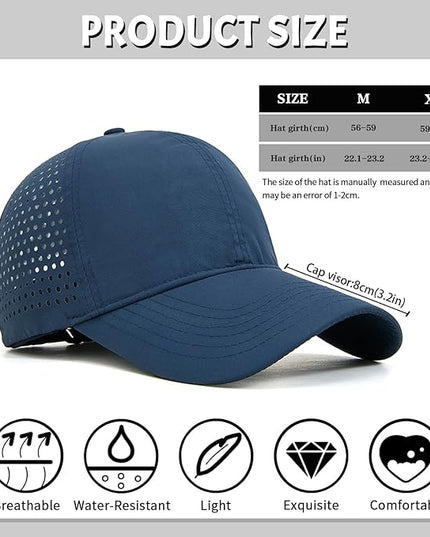 Xinveen Quick Dry Baseball Cap Curved Brim Snapback Hat Laser Cut Mesh Ball Cap Golf Ball Cap for Men Women