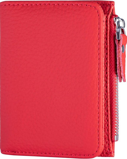 ilovever Small Wallet Women Soft Leather RFID Blocking Card Holder with Zipper Pocket Bifold wallet,Red