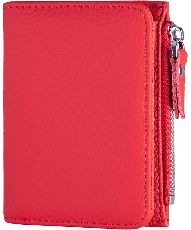 ilovever Small Wallet Women Soft Leather RFID Blocking Card Holder with Zipper Pocket Bifold wallet,Red