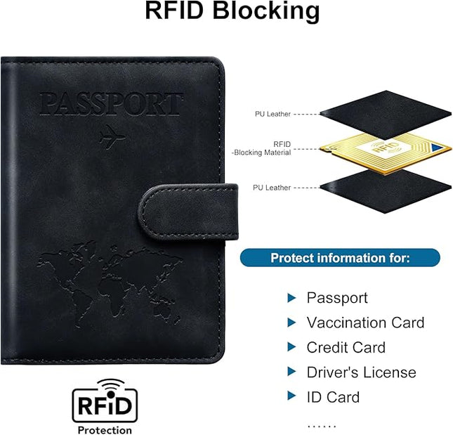 Passport Holder for Travel Women and Men RFID Passport Holder with Card Slots Holder Passport Case Passport cover Passport Wallet Travel Essentials and Accessories (Buckle, Black)