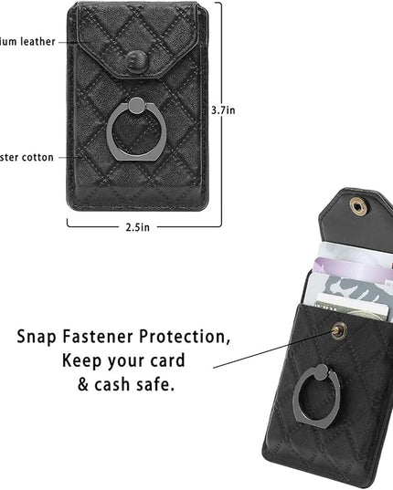 Cell Phone Card Holder RFID Ring Stand Stick on Wallet Card Holder of Phone All Smartphones Adhesive Credit Card Holder for Cell Phone-Black