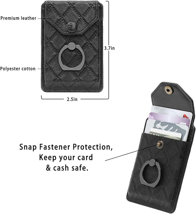Cell Phone Card Holder RFID Ring Stand Stick on Wallet Card Holder of Phone All Smartphones Adhesive Credit Card Holder for Cell Phone-Black