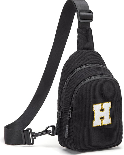 Viverte Small Corduroy Sling Bag Initial Crossbody Bag Fanny Pack for Girls Personalized Birthday Gifts for Teen Girls Gifts