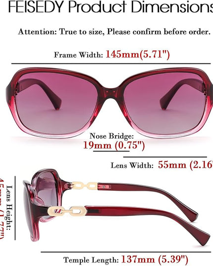 FEISEDY Vintage Square Polarized Sunglasses for Women UV400 Travel Driving Fashion Arcuate Sunglasses B2526