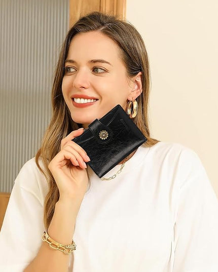Blucoay Womens Wallet,RFID Blocking Wallet Women Soft Leather Bifold Small Wallets For Women Card Holder With Removable ID Window(black)