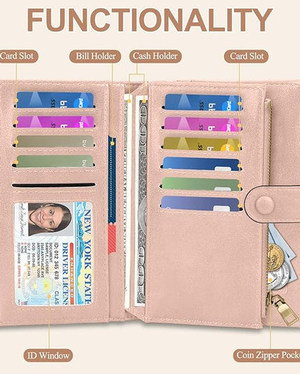 BKNOOU RFID Passport Holder Travel Wallet for Women, Compact Travel Passport Wallet with Zippered Coins Pocket, Leather Passport Cover Travel Wallet for Travel Essentials