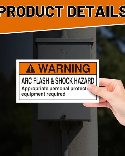100 Pcs Warning Arc Flash and Shock Hazard Label - 2 x 4 Black & Orange Electrical Safety Warning Decal High Performance Polyester Safety Sticker Signs for the Workplace