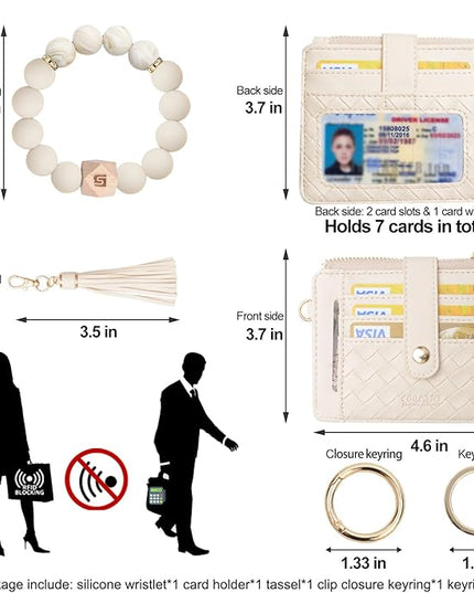 COOLANS Silicone Bracelet Wristlet Wallet Credit Card Holder RFID,ID Window,Key Ring Tassel,Slim Wallet Women Keychain Purse